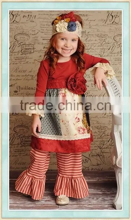 Little girls boutique baby girl clothes unique brand name thanksgiving sets turkey embroidery tunic ruffle top and legging set