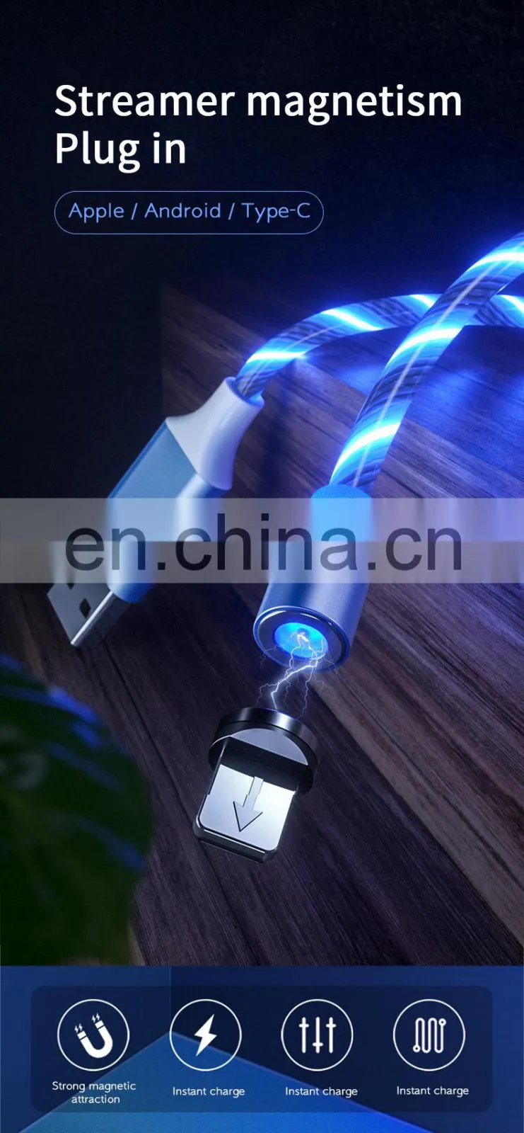 Golden SKY Colorful data line Newest 2020 shenzhen Fast Charging Line Nylon 1m Mobile Phone magnetic suction shenzhen data line