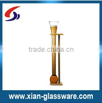 promotional wholesale hand blow half yard beer glass with wooden stand
