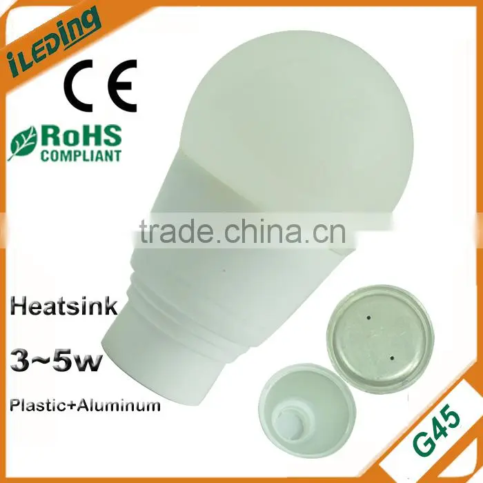 Aluminum heatsink and plastic housing for G45 led bulb