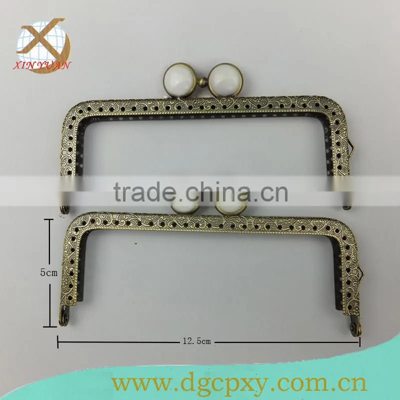 12.5*5cm antique brass bags metal frame with red gems