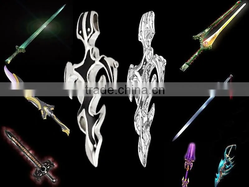 Famous brand treasured sword designer charms pendant man heavy stainless silver steel necklace paypal accept
