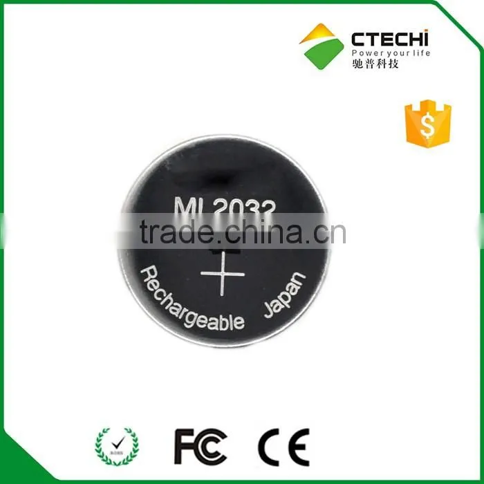 rechargeable 3V Coin cell ML2032 with solder tabs