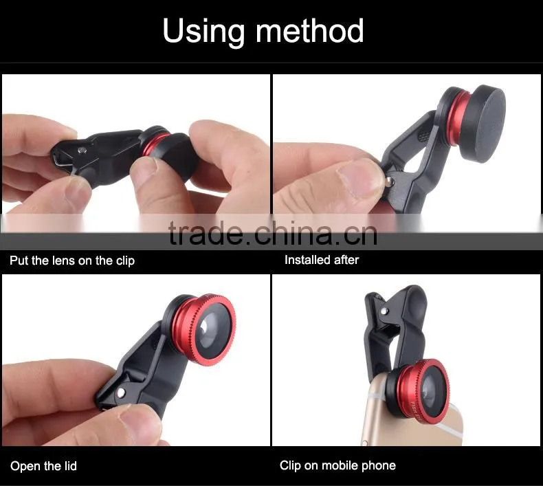 Phone camera lens 3in1 fisheye Wide and Macro Lens for mobile phone, cell phone lens