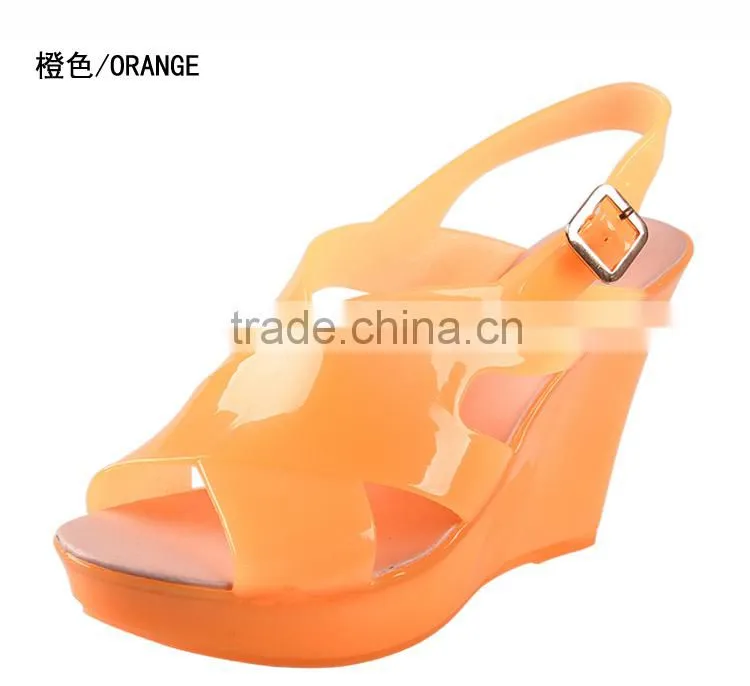 2014 Fashion Candy Color Sandals Transparent Jelly Shoes Fish Mouth Wedges Sandals