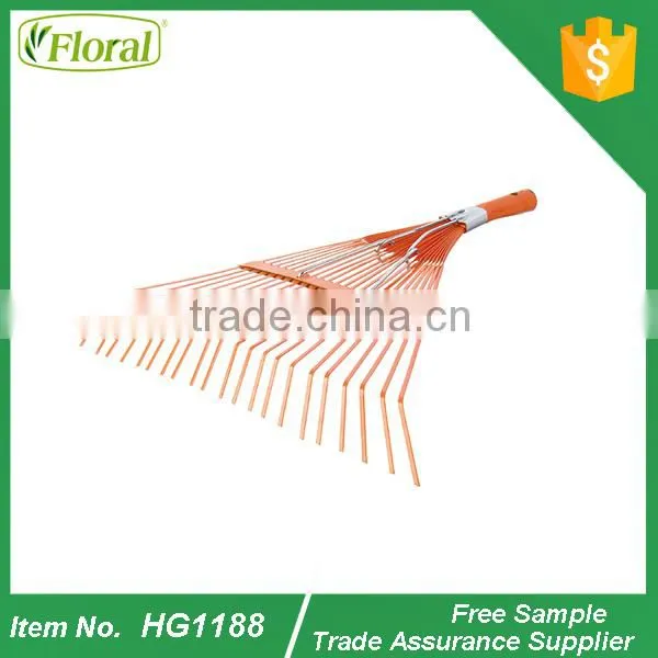 metal leaf rake with wooden handle