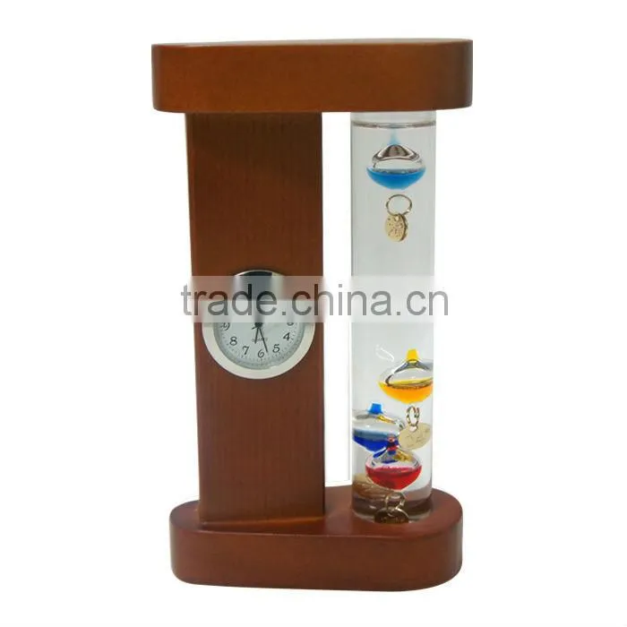 Galileo thermometer weather station; wooden weather station; traditional dial weather station