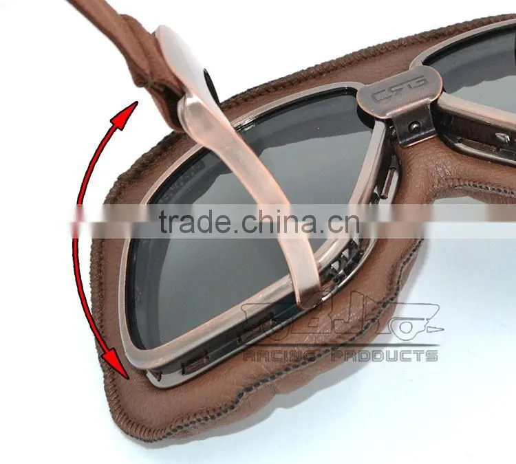 BJ-GT-010 New arrival Coffee Leather Motorcycle Protection Glasses Protective Goggles