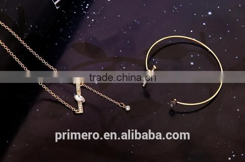 Wedding Women Gold Plated Lovely Charm Rectangle Earring Necklace Ring 3 Pcs Statement Jewelry Set