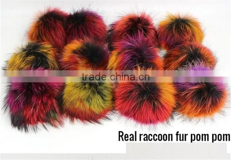 Colorful raccoon fur balls Baseball caps New faux leather casquette PU hat for sport
