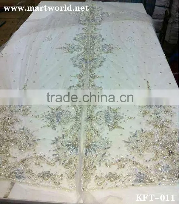 white heavy beaded sarees fabric(KFT-011)