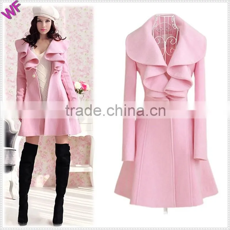 Ruffled collar flared coat woman Custom womens coat