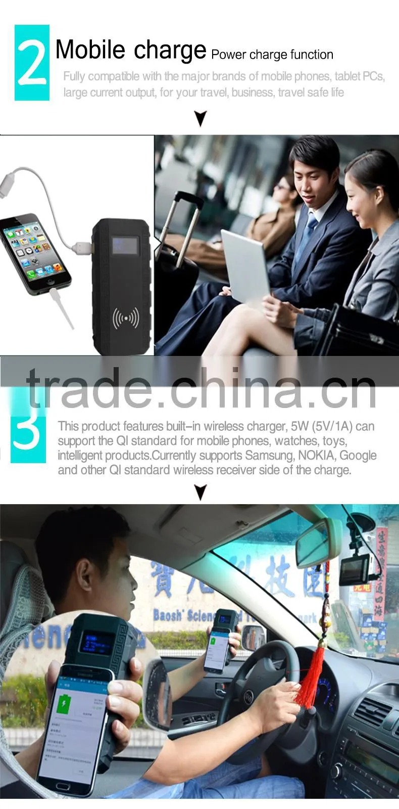 Car Emergency battery wireless charger 13600mAh Mini Jump Starter 12v car jump starter Power Bank for Car Jump Start