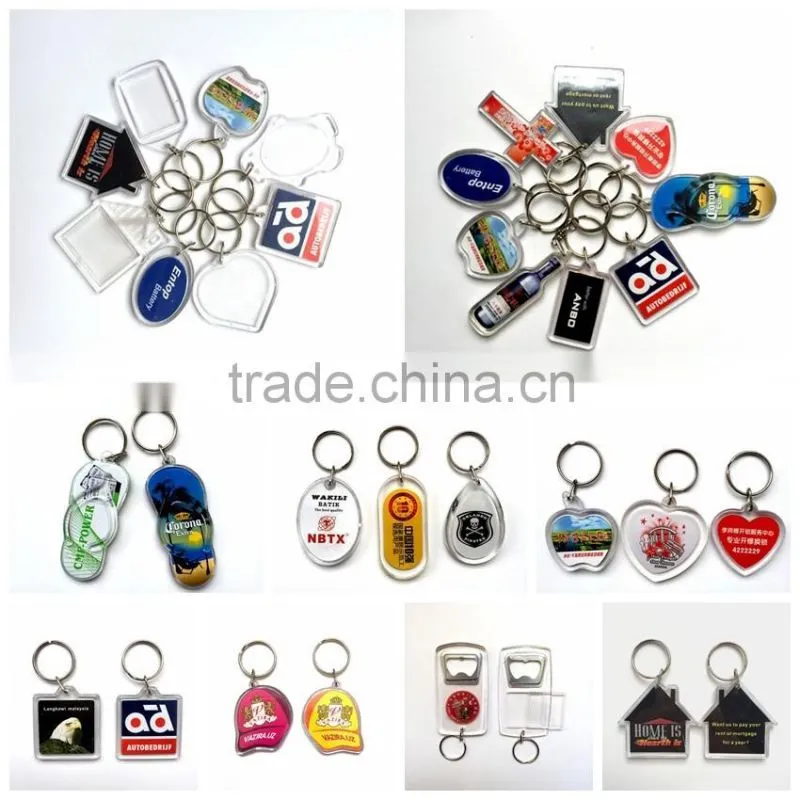 custom shape acrylic keychain maker transparent keychain with printed logo metal charms plastic keychain