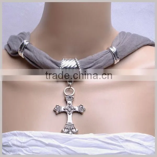 Europe Hotsell Cross Charm Ring Pendant Scarf on grey