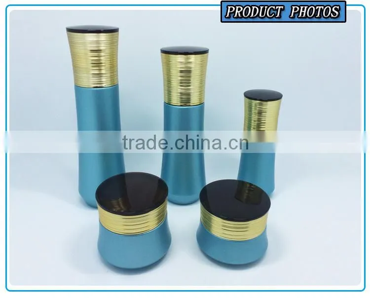 Bule colored cosmetic glass lotion pump bottle and cosmetic luxury jar
