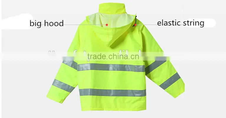 yellow 300D oxford high reflective waterproof reversible safety raincoat jacket