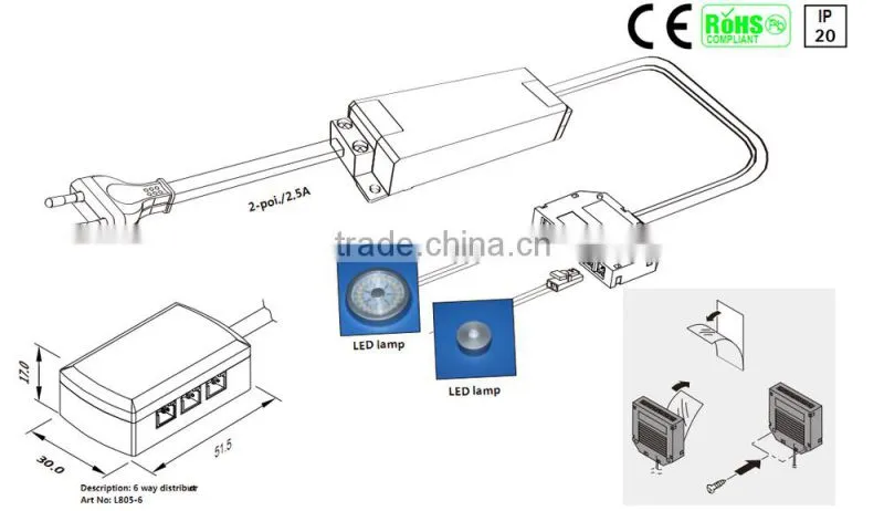 led wire connector 6 cores bayonet lock junction box with parallel or serial circuits