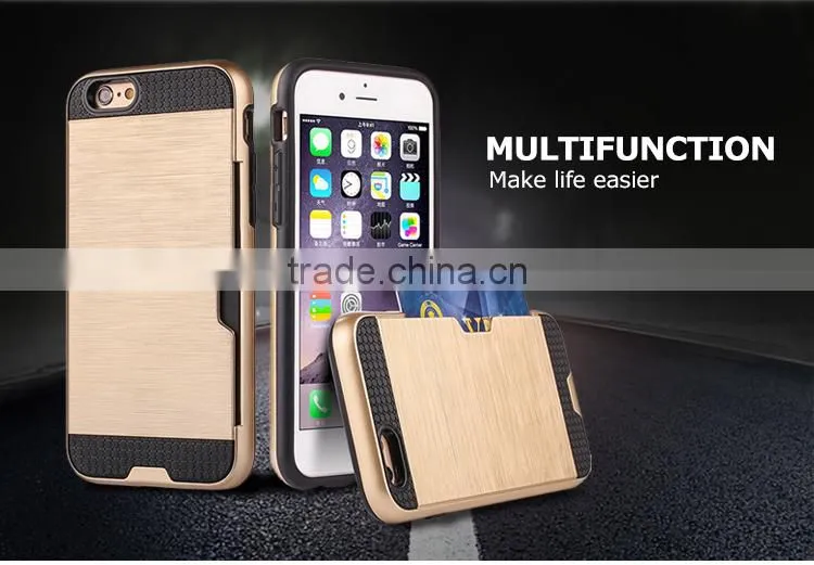 Free sample mobile phone cover case pc wiredrawing tpu hybrid case smartphone with card holder for Iphone6 6s plus case