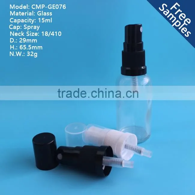 hot sale 15ml clear essential oil glass bottle with spray