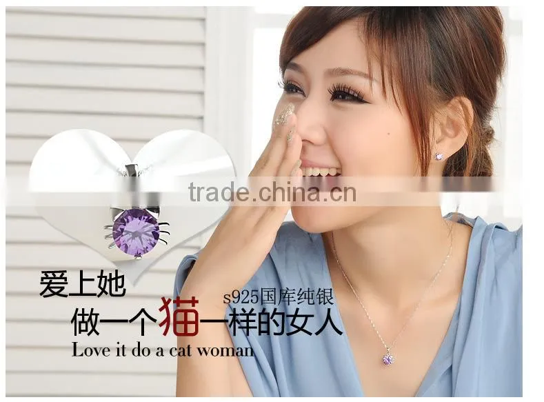 Cat shaped jewelry Austria crystal 925 sterling silver jewelry set
