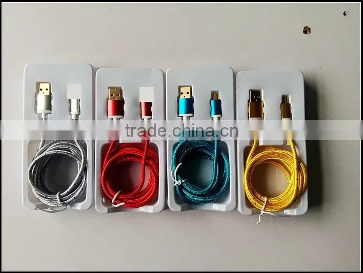 colourful braided micro v8 and I5 gold plated usb cable with aluminium alloy shell
