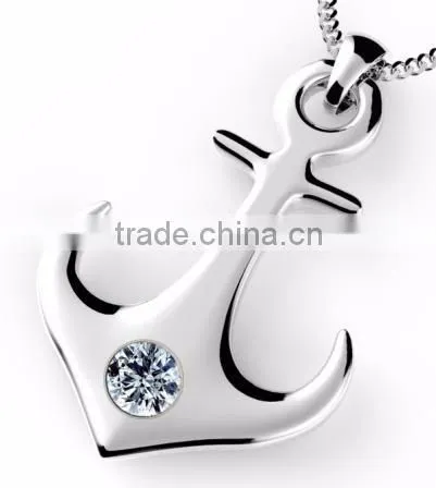 Rose gold Stainless steel girls pendant silver CZ inlay anchor pendant necklace