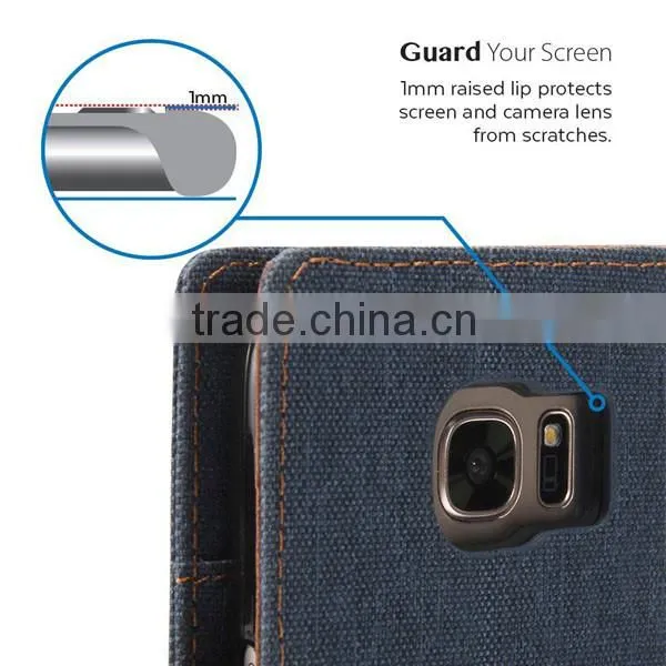 C&T Canvas Diary Denim Material Wallet Case Stand Flip Cover TPU Casing for Samsung Galaxy Note 7