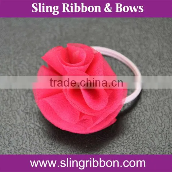Hot Sale Pink Chiffon Flower With Elastic Loop