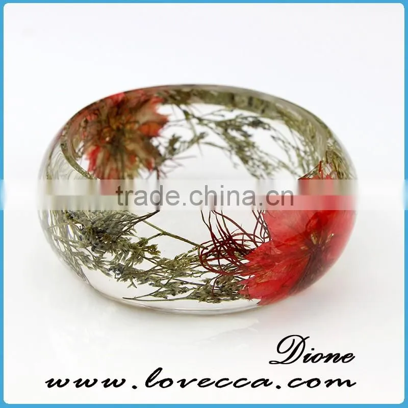 2016 fashion design hot sell real dried flower clear resin bangle