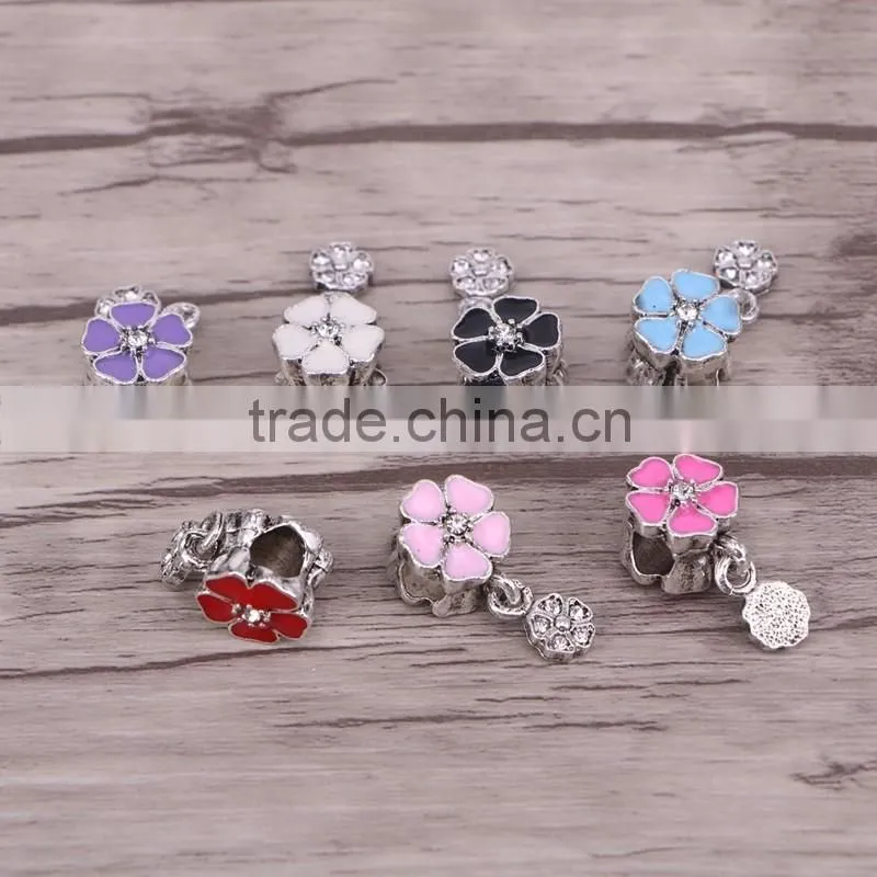 Jewelry Antique Silver Bead Charm European Flower Enamel Bead Mix Color Crystal Fit Bracelet