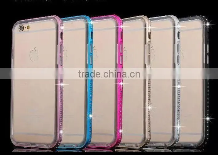 Aluminum Rhinstone Cover case diamond bumper+TPU cases cover for Samsung Galaxy S6 Edge, Diamond bumper case for Samsung S6