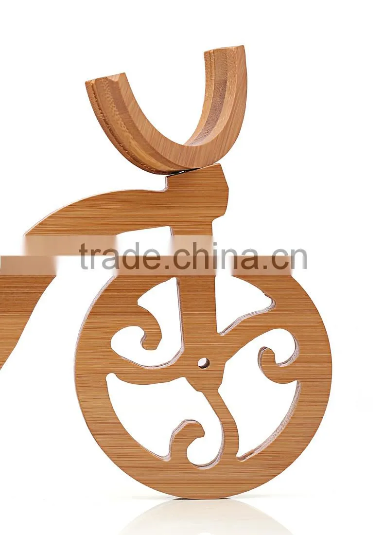 WR012/Natural Solid bamboo wine rack bike shape single wooden bottle wine holder antique plastic display wine bottle holder