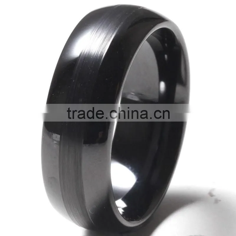 Fashion simple dome brushed and matt finish design wholesale mens ring black popular tungsten ring