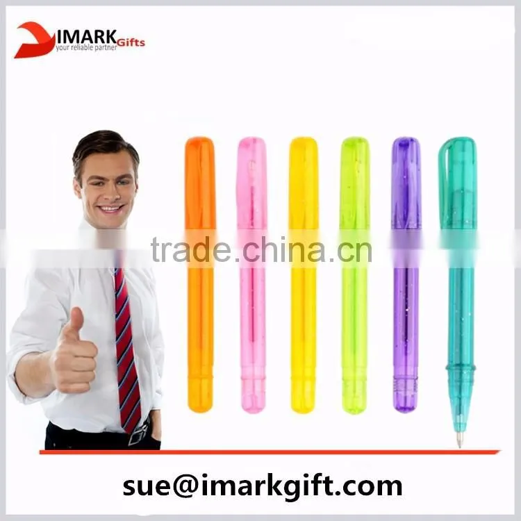 Factory price solid color promotional glitter gel pen mini glitter plastic barrel gel ink pen
