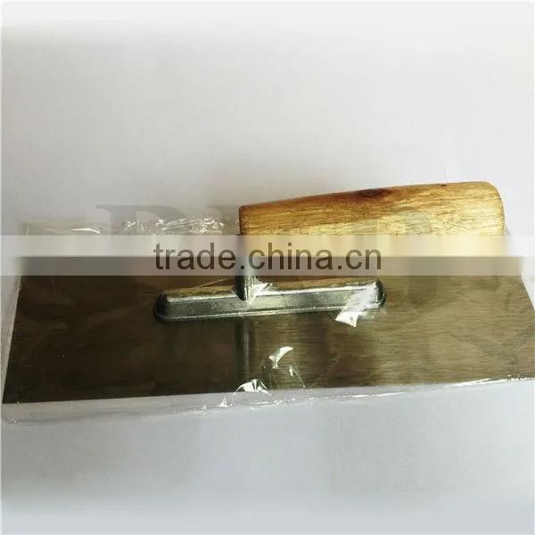 Stainless plastering trowel with wooden handle