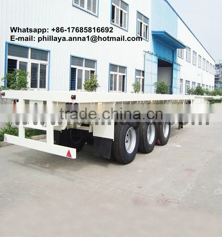 good factory3 Axles drop deck flat bed semi trailer for transport container trailer