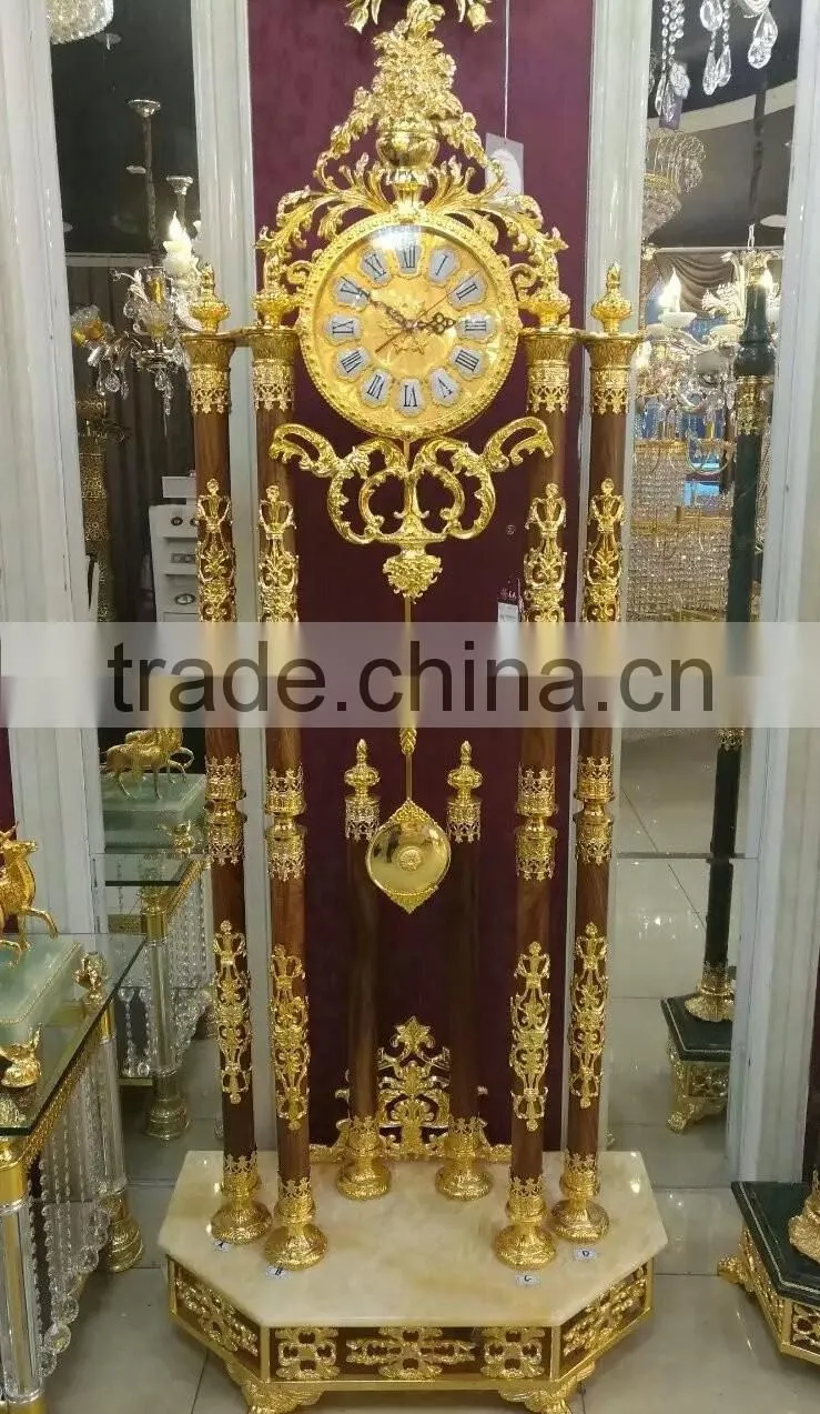 Home Luxury Decoration Antique 24K Gold Plated Floor Clock,Grandfather Clock, Made of Copper&Marble