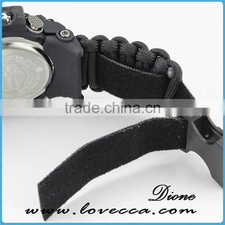 Multifunction Waterproof Survival Paracord Bracelet Watch With Compass Flint Fire Starter Scraper Whistle Gear