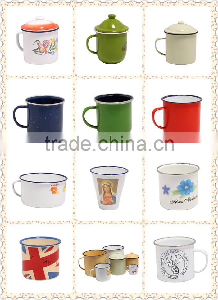 New Product Fair Sublimation Enamel Camping Mug With Stainless Steel Rim/rolled Rim