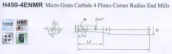 Micro Grain Carbide 4Flutes Corner RadiusEnd Mills