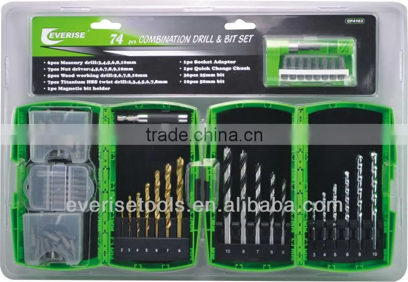 74pcs combination drill sets in plastic case