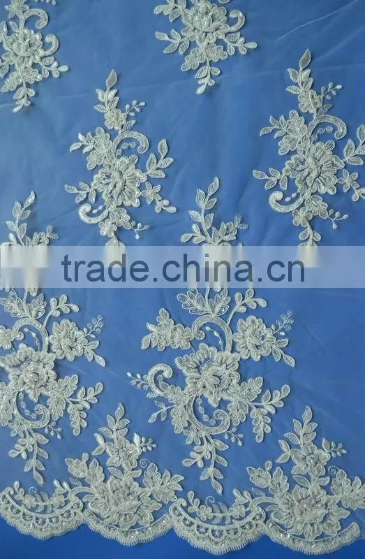 factory hot sales african lace beaded fabric for wedding dresses