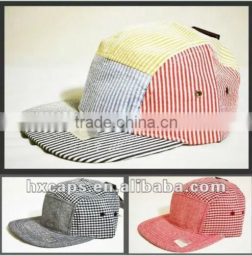 wholesale custom flat brim 5 panel flat caps plaid cap