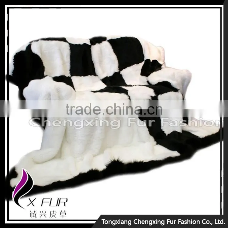 CX-D-118 Promotion Gift Blanket Rabbit Fur Blanket Soft Warm Throw Blanket with Fox Trim