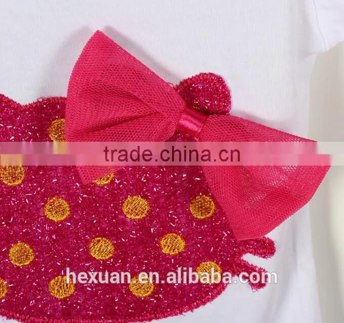 S80005T, baby's girls kids children's suits,Girls clothing sets Lovely Big flower T-shirt + tutu skirt 3D bow skirt