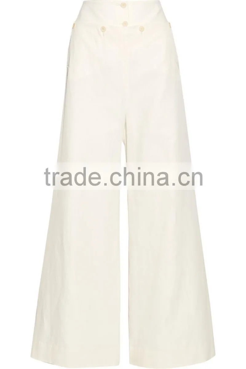 New Trendy 2015 Ivory slub twill wide-leg pants office lady wear to work business trousers