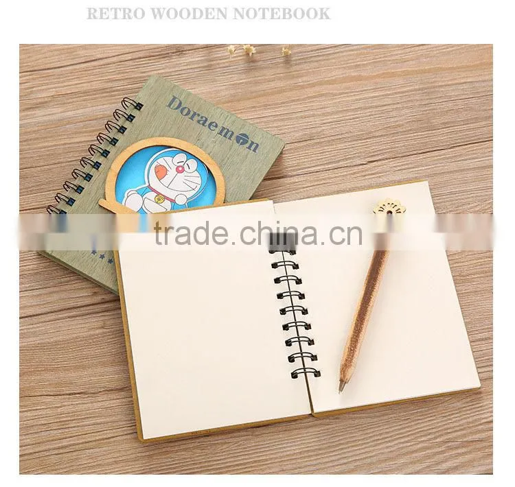 New Style Cute Design Doraemon Cartoon Wooden Anime Paper Notebook