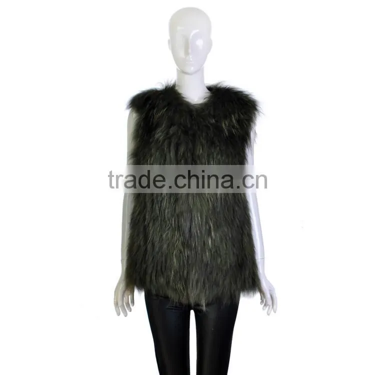 YR726 Chongfu China New Arrival Geuine Raccoon Knit Fur Vest/Women Fur Vest OME