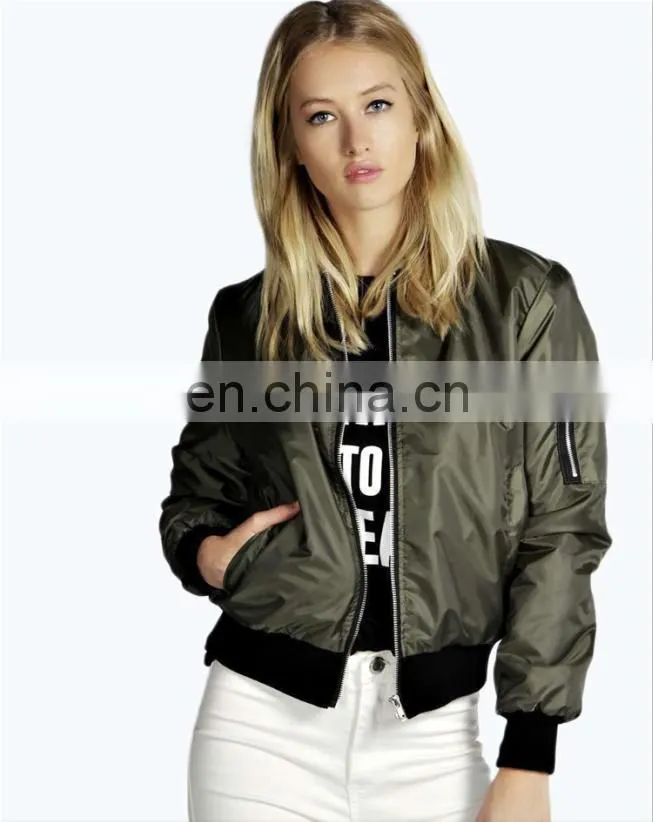 100% Polyester women cheap windbreaker bomber jacket zipper